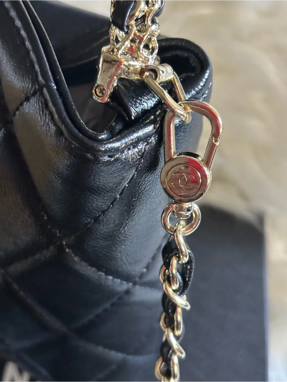 CC Black Beauty Quilted Makeup Shoulder Bag with Gold Chain